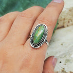 Hand wearing Navajo Sterling silver green Turquoise Ring - native american jewelry and turquoise jewellery by Australian jewellery brands online indie and harper