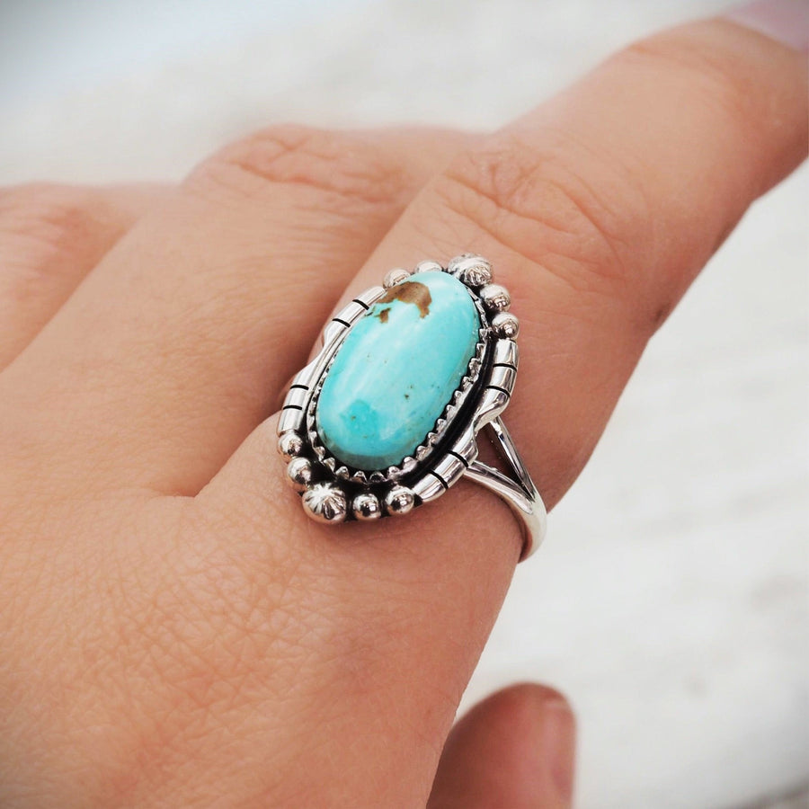 sterling silver navajo turquoise ring being worn - native american jewelry and turquoise jewellery by australian jewellery brands online indie and harper