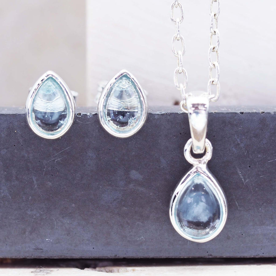 November Birthstone sterling silver blue topaz necklace and blue topaz earrings - womens jewellery by Australian jewellery brands indie and harper