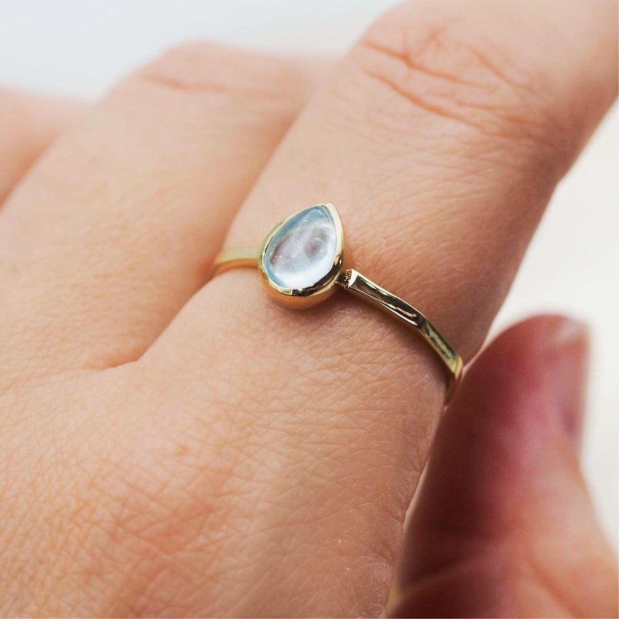 finger wearing november birthstone blue topaz ring - womens jewellery by australian jewellery brand indie and harper