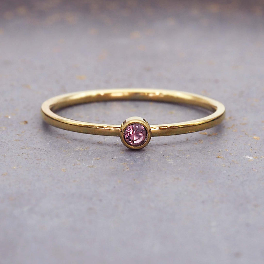 October birthstone dainty gold ring - gold waterproof jewellery by australian jewellery brands indie and harper 