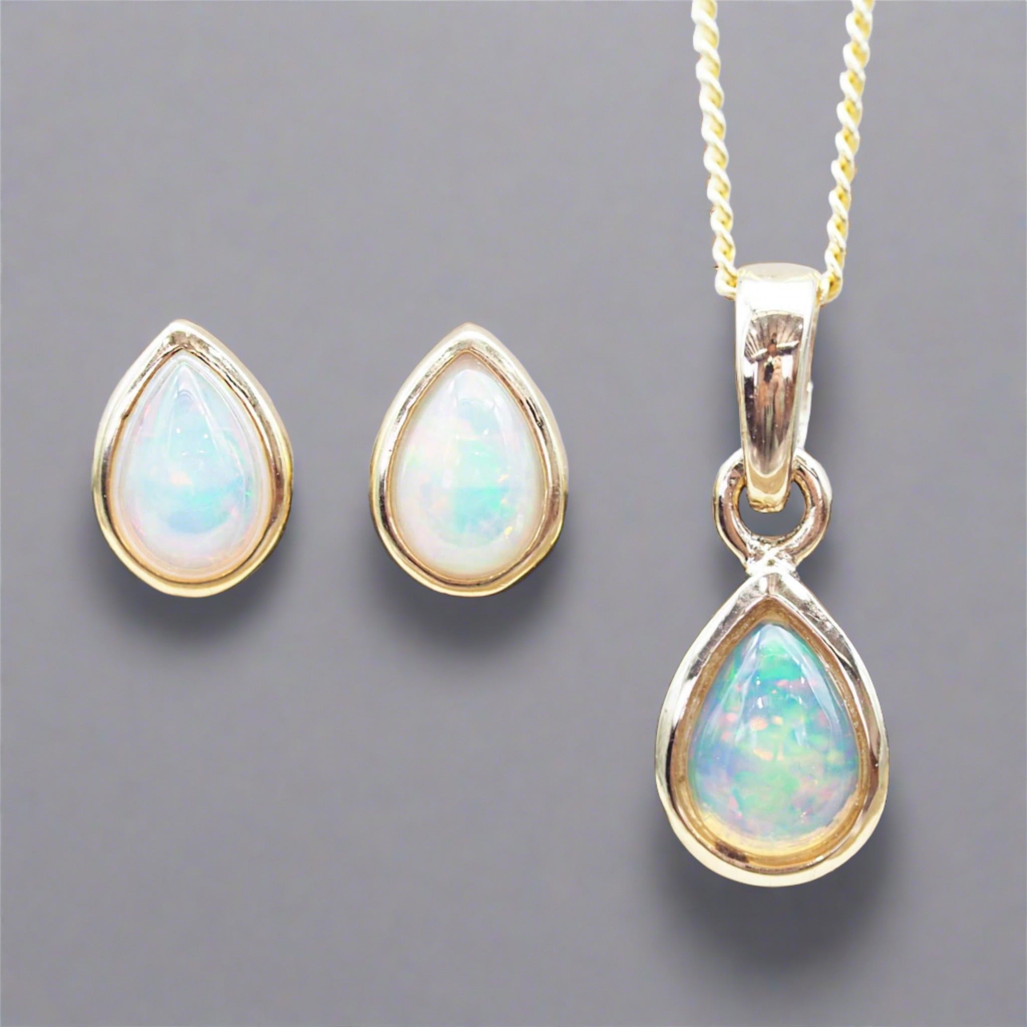 October Birthstone opal earrings and opal necklace  - Gold Jewellery by australian jewellery brand indie and harper