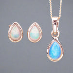 October Birthstone rose gold opal earrings and rose gold opal necklace by australian jewellery brand indie and harper