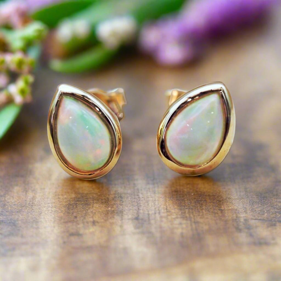 october birthstone opal earrings - gold jewellery by Australian jewellery brand indie and harper