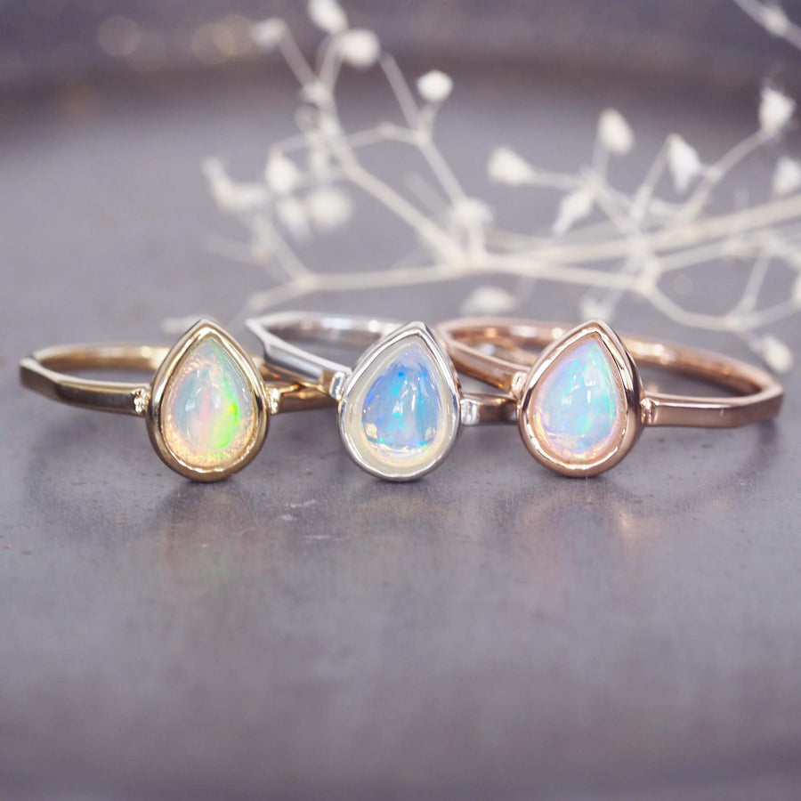 October Birthstone Opal rings in Gold, Silver and Rose Gold - women's october birthstone opal jewellery by australian jewellery brands indie and harper