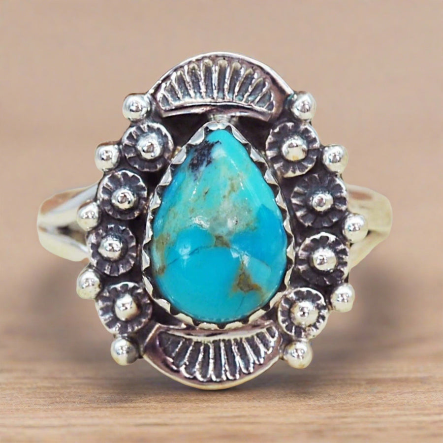 Ornate sterling silver Turquoise Ring - womens turquioise jewellery by australian jewellery brands online indie and harper