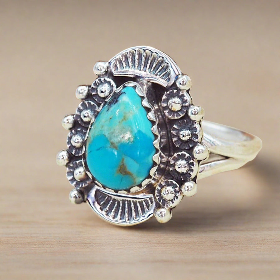 Ornate sterling silver Turquoise Ring - womens turquoise jewellery by australian jewellery brands online indie and harper