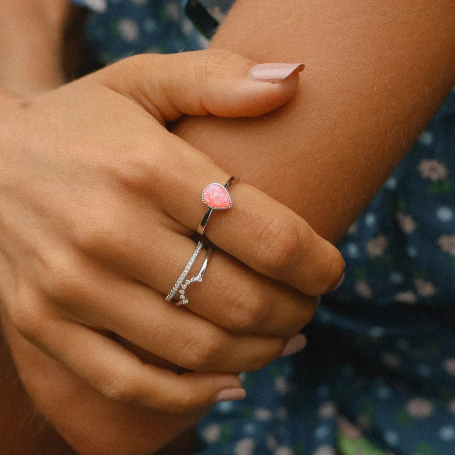 sterling silver pink opal ring being worn - womens opal jewellery australia - australian jewellery brand