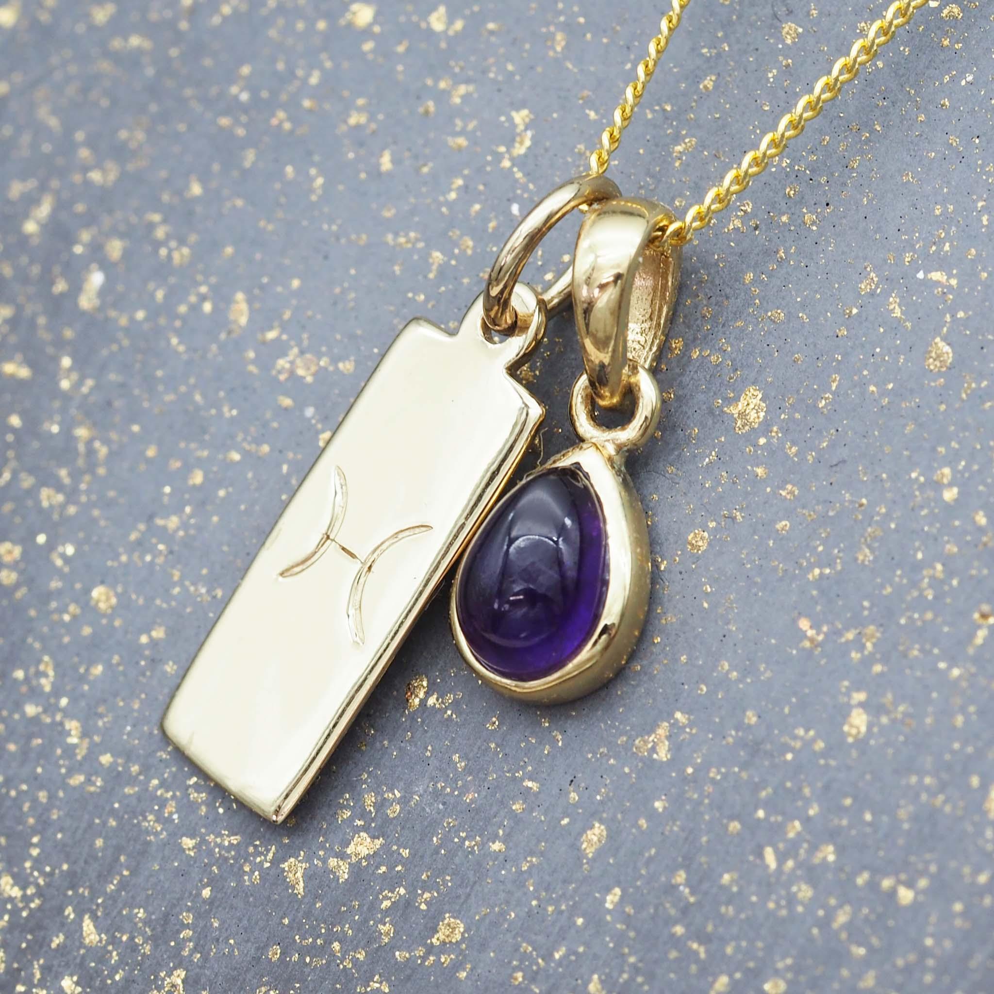 Zodiac Pisces and February Birthstone amethyst Necklace - Gold Necklaces by australian jewellery brand indie and harper