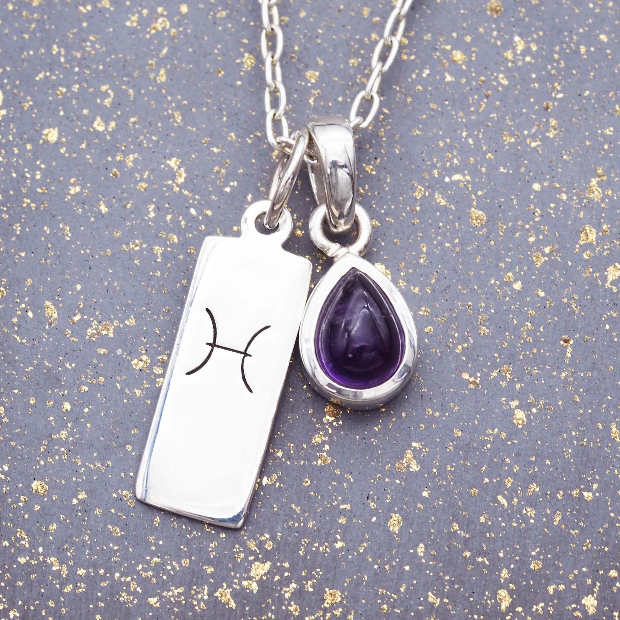 Zodiac Pisces and February Birthstone amethyst Necklace - Sterling Silver Necklaces by australian jewellery brand indie and harper