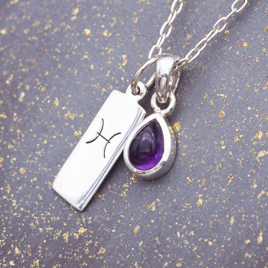 Zodiac Pisces and February Birthstone amethyst Necklace - Sterling Silver Necklaces by australian jewellery brand indie and harper