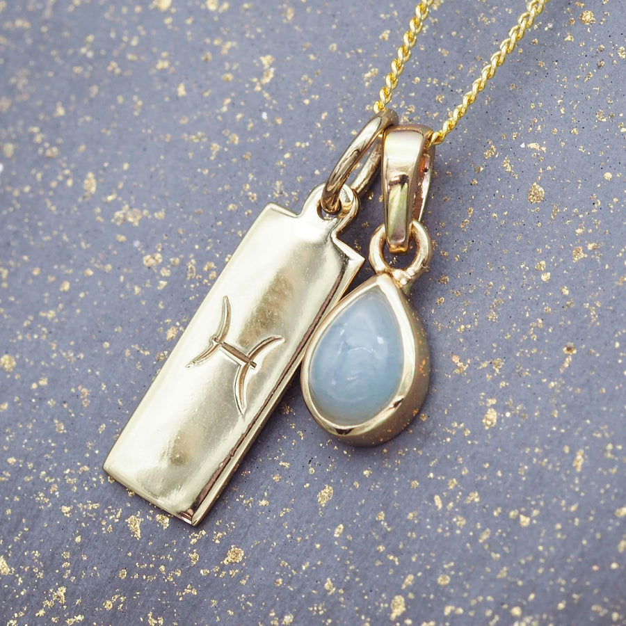 Zodiac Pisces and march Birthstone aquamarine Necklace - gold necklaces by Australian jewellery brands indie and harper