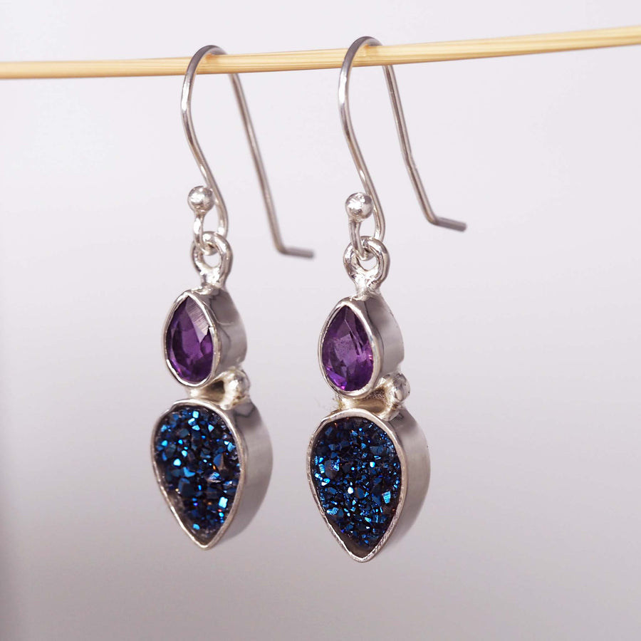 sterling silver druzy and amethyst earrings - gemstone jewellery by australian jewellery brands indie and Harper