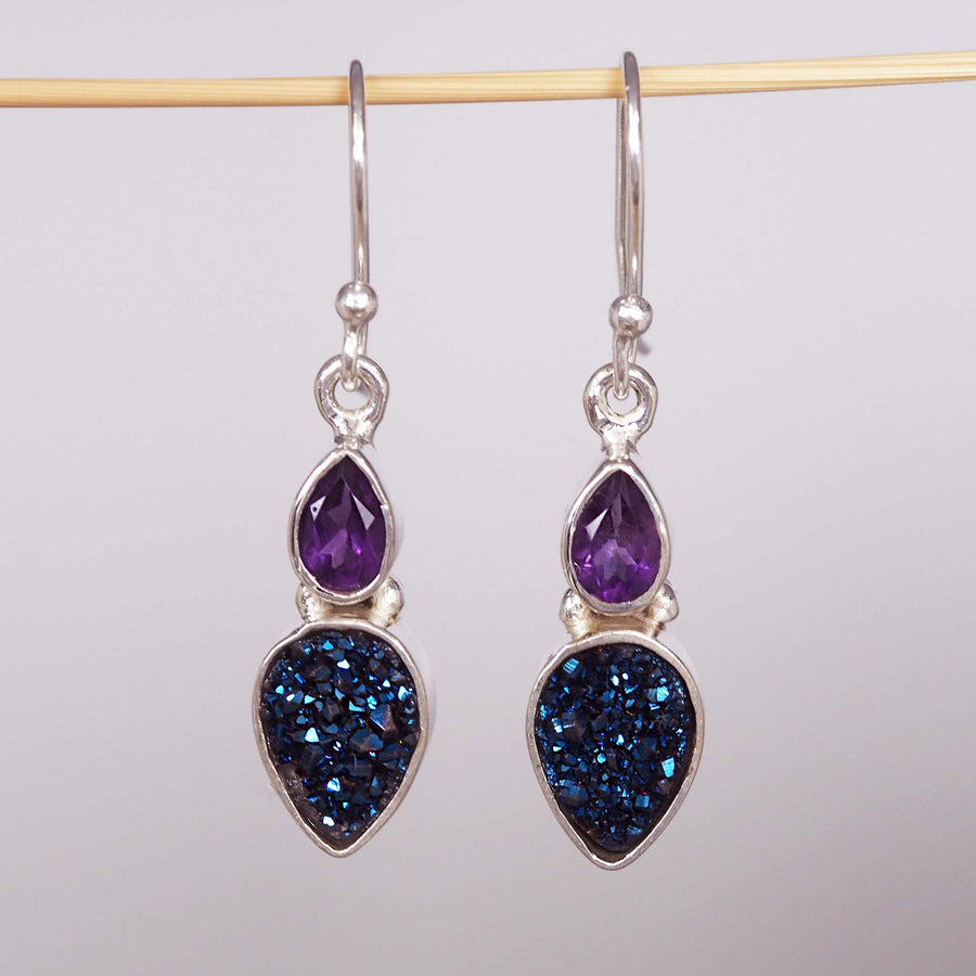 sterling silver druzy and amethyst earrings - gemstone jewellery by australian jewellery brands indie and Harper