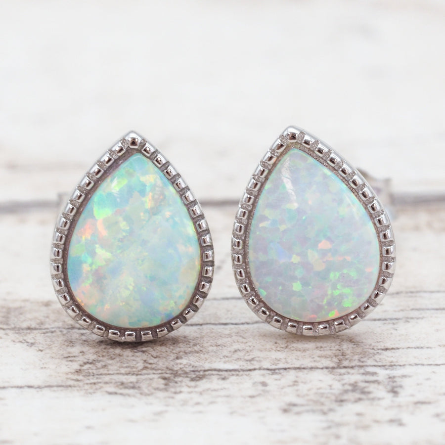 sterling silver white opal earrings - womens opal jewellery australia by australian jewellery brands indie and harper