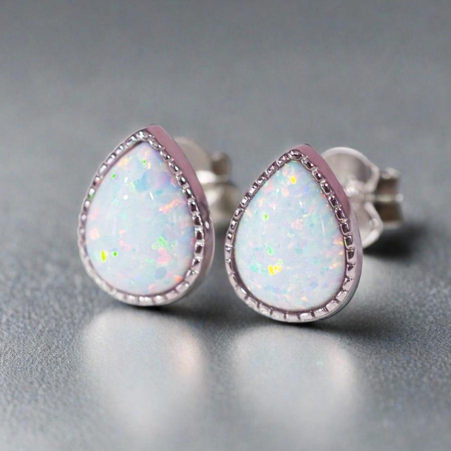 rain drop White Opal Earrings - womens opal jewellery by australian jewellery brands indie and harper