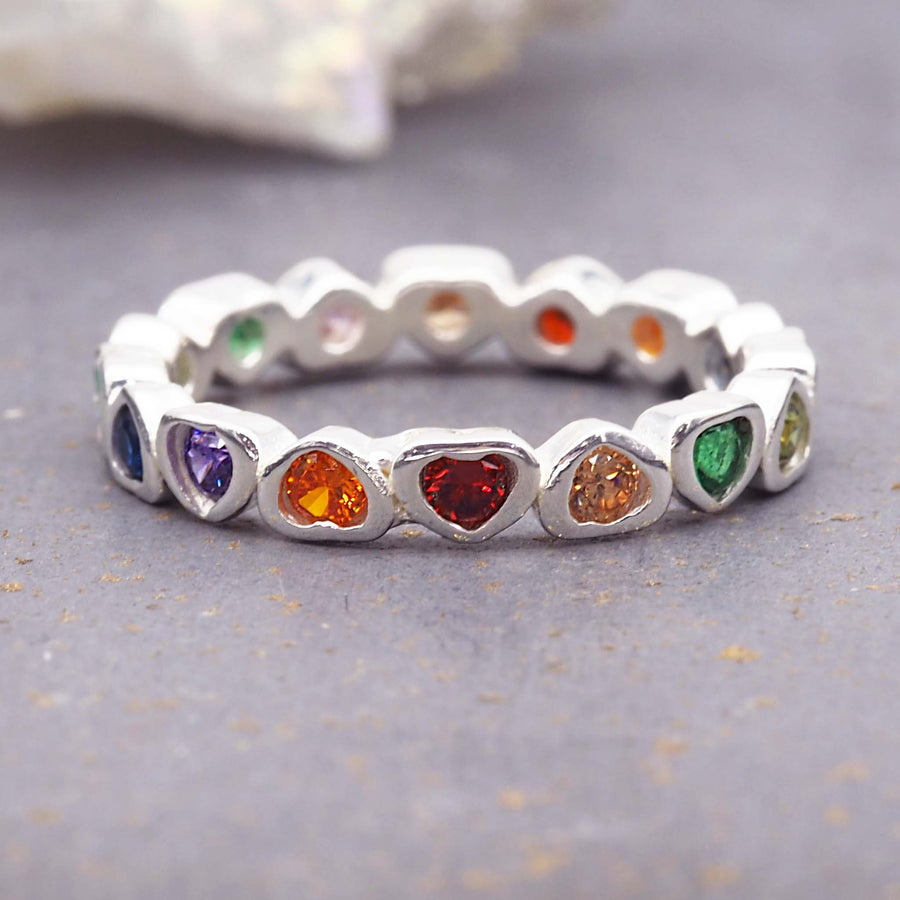 rainbow heart ring - sterling silver rings by Australian jewellery brands indie and Harper