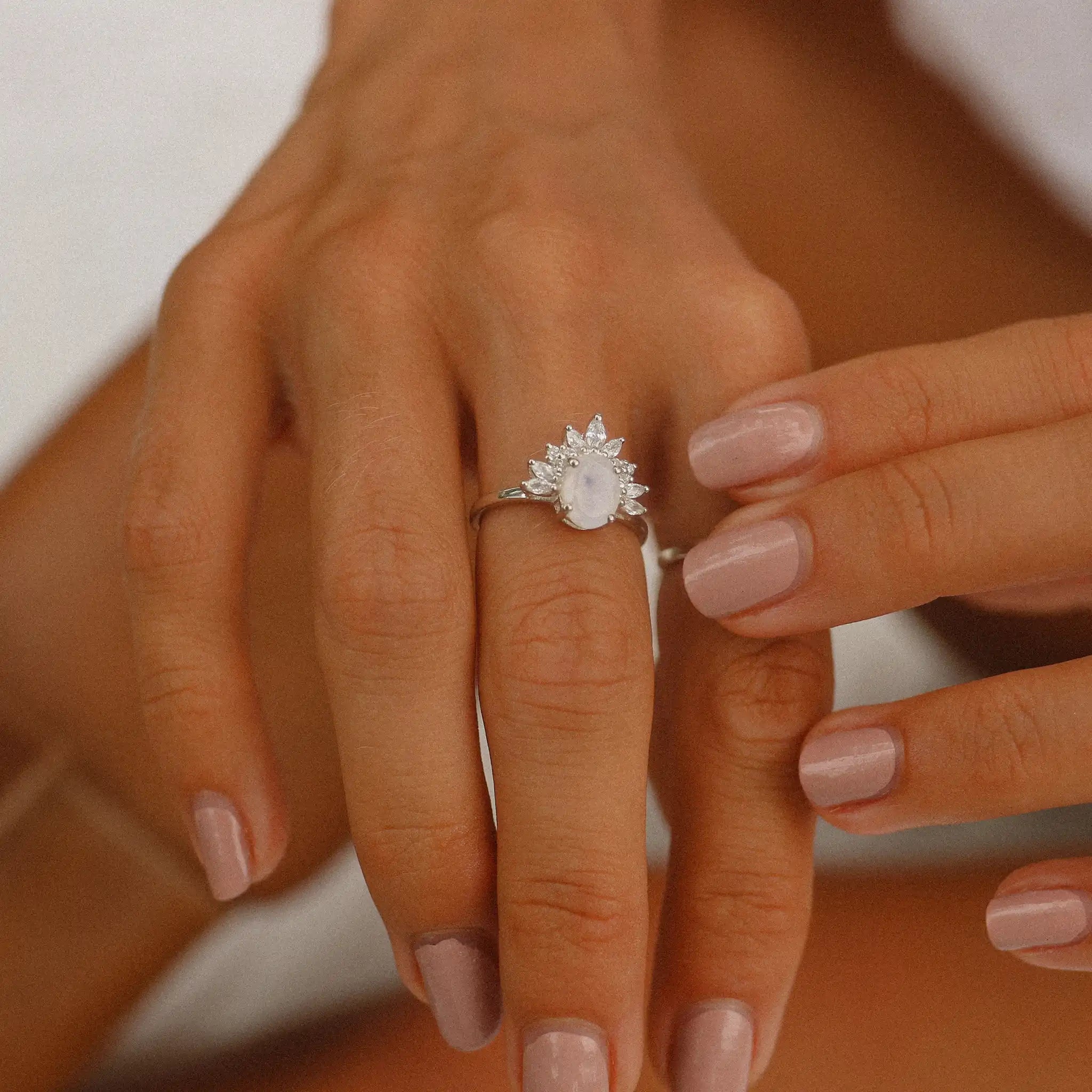 Sterling silver white Topaz gemstone and moonstone ring - moonstone jewellery by australian jewellery brands indie and harper