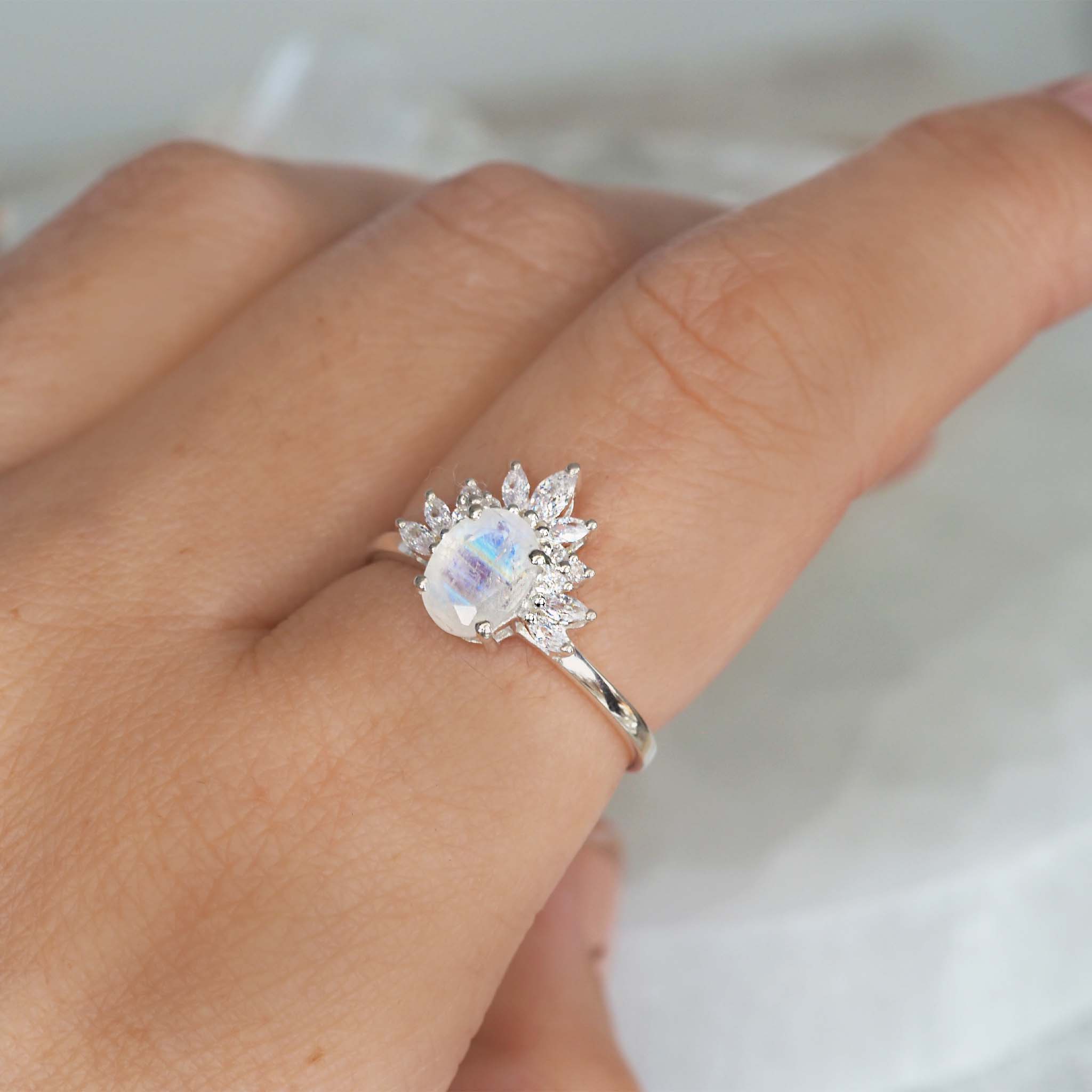 Sterling silver white Topaz gemstone and moonstone ring - moonstone jewellery by australian jewellery brands indie and harper