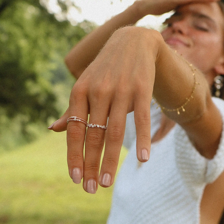 Infinity rose gold ring being worn - womens rose gold jewellery by Australian jewellery brands online indie and harper 