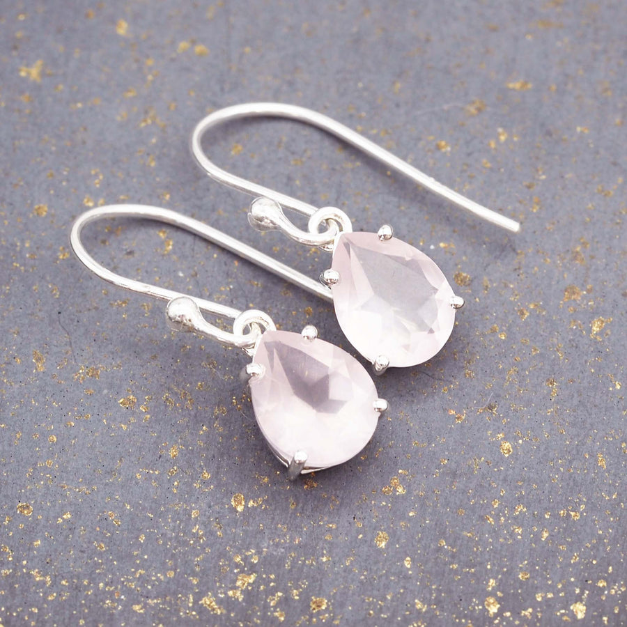 classic rose quartz earrings - rose quartz jewellery by australian jewellery brands indie and harperr