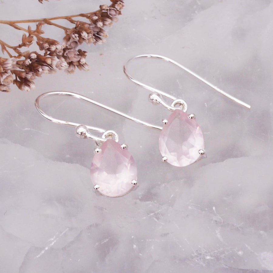 classic rose quartz earrings - rose quartz jewellery by australian jewellery brands indie and harper