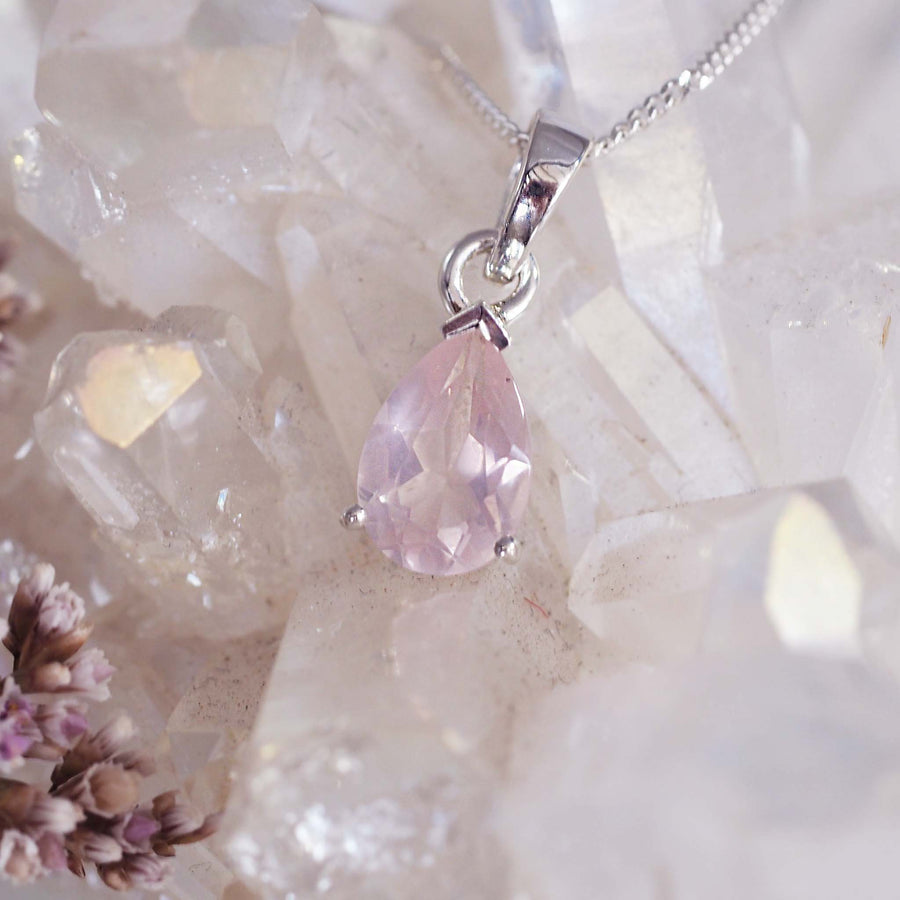 classic rose quartz necklace - rose quartz jewellery by Australian jewellery brands indie and harper