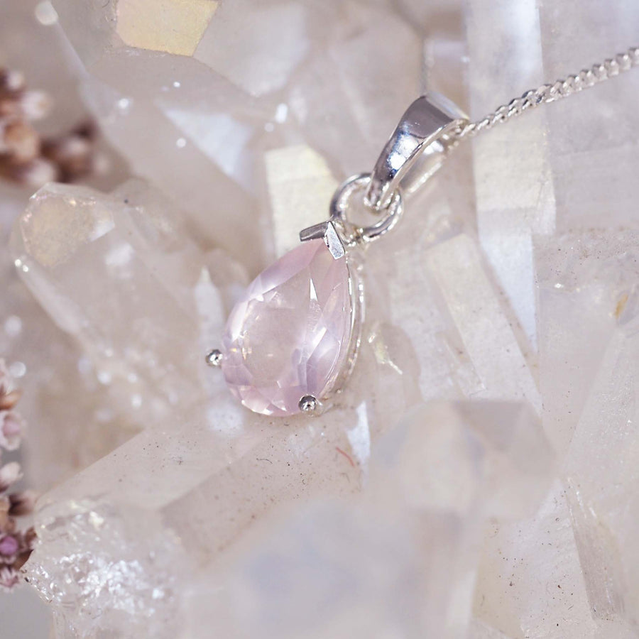 classic rose quartz necklace - rose quartz jewellery by Australian jewellery brands indie and harper