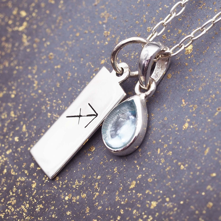 Sagittarius Star Sign and November Birthstone sterling silver blue topaz necklace by Australian jewellery brand indie and Harper 