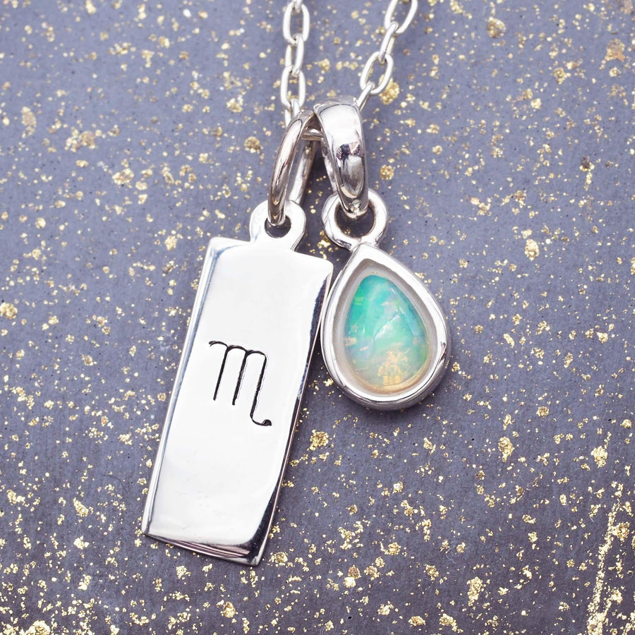 Scorpio Star Sign and october Birthstone sterling silver opal necklace - womens jewelry by Australian jewellery brand indie and harper