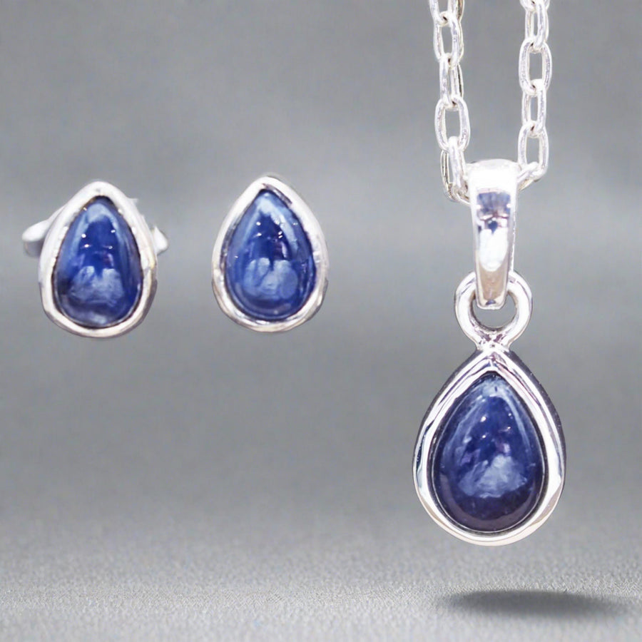 September Birthstone sterling silver sapphire earrings and sapphire necklace - womens jewellery by australian jewellery brand indie and harper