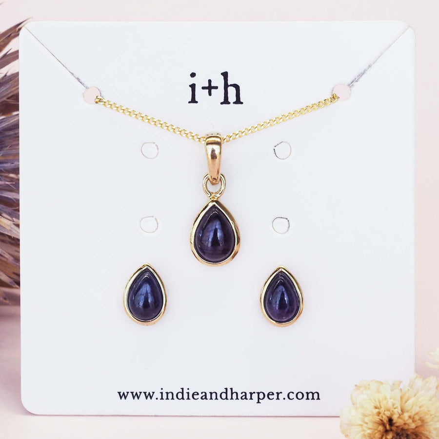 September Birthstone Gold Sapphire Earrings and sapphire Necklace - gold jewellery by australian jewellery brand indie and harper