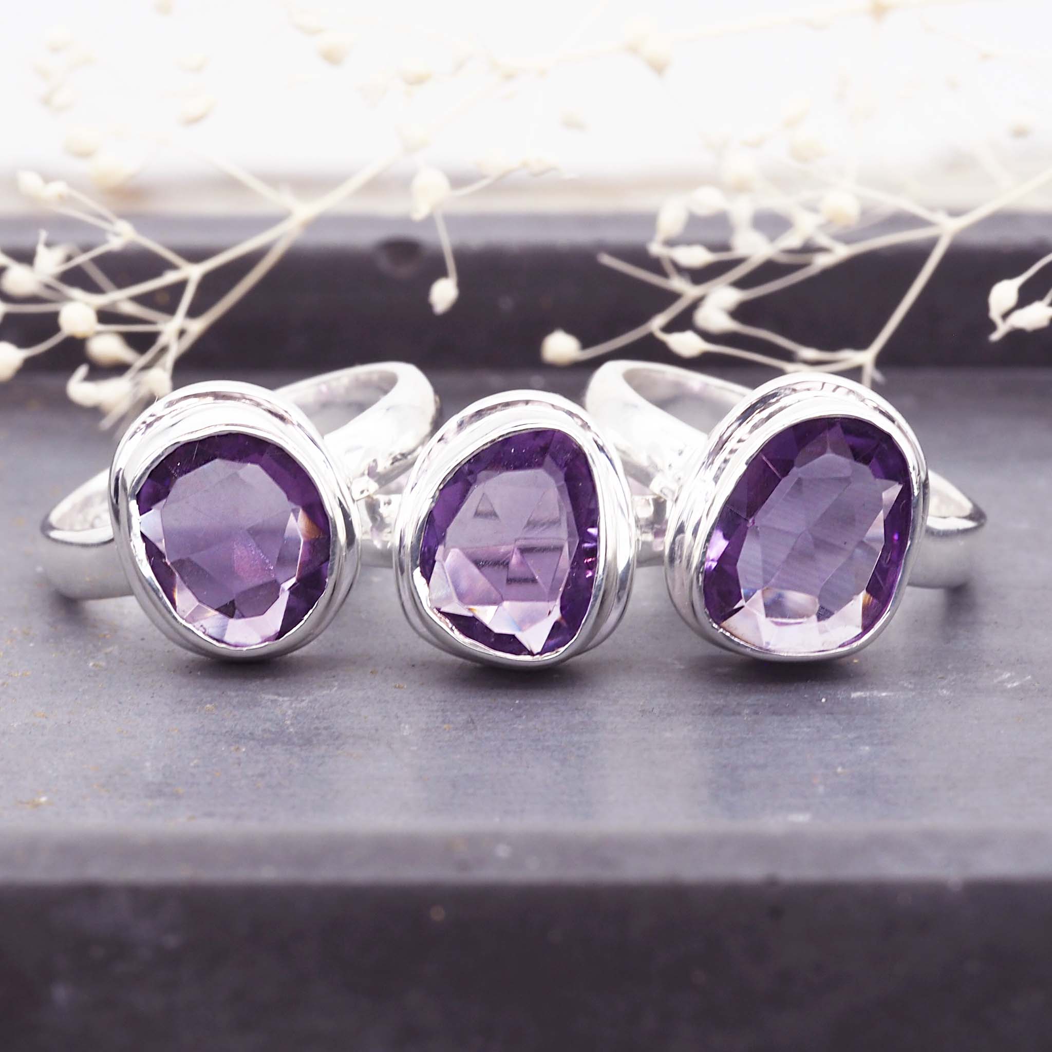 Sterling silver amethyst rings - amethyst jewellery by Australian jewellery brands indie and Harper