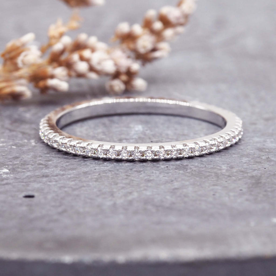silver andromeda ring - classic band design made with sterling silver and dainty cubic zirconia - women's dainty jewellery online by indie and harper