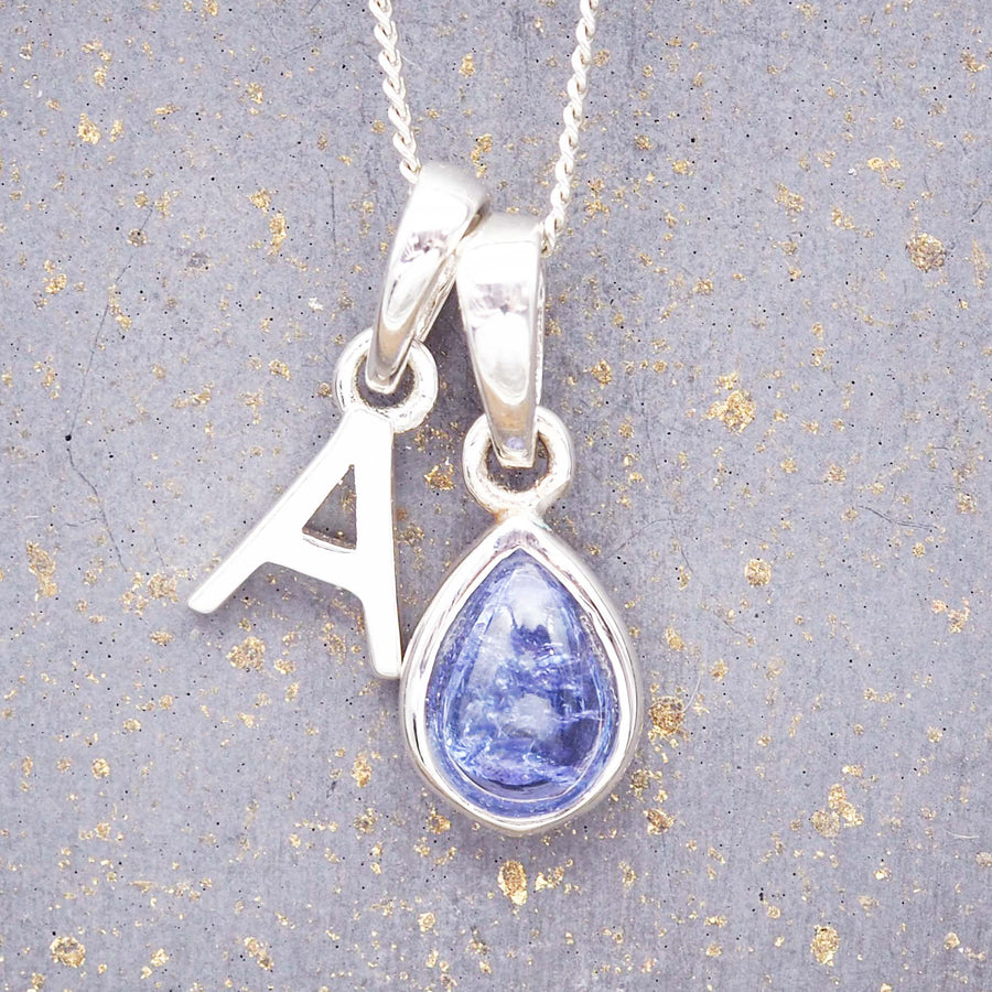 Silver Initial and December Tanzanite Birthstone Necklace