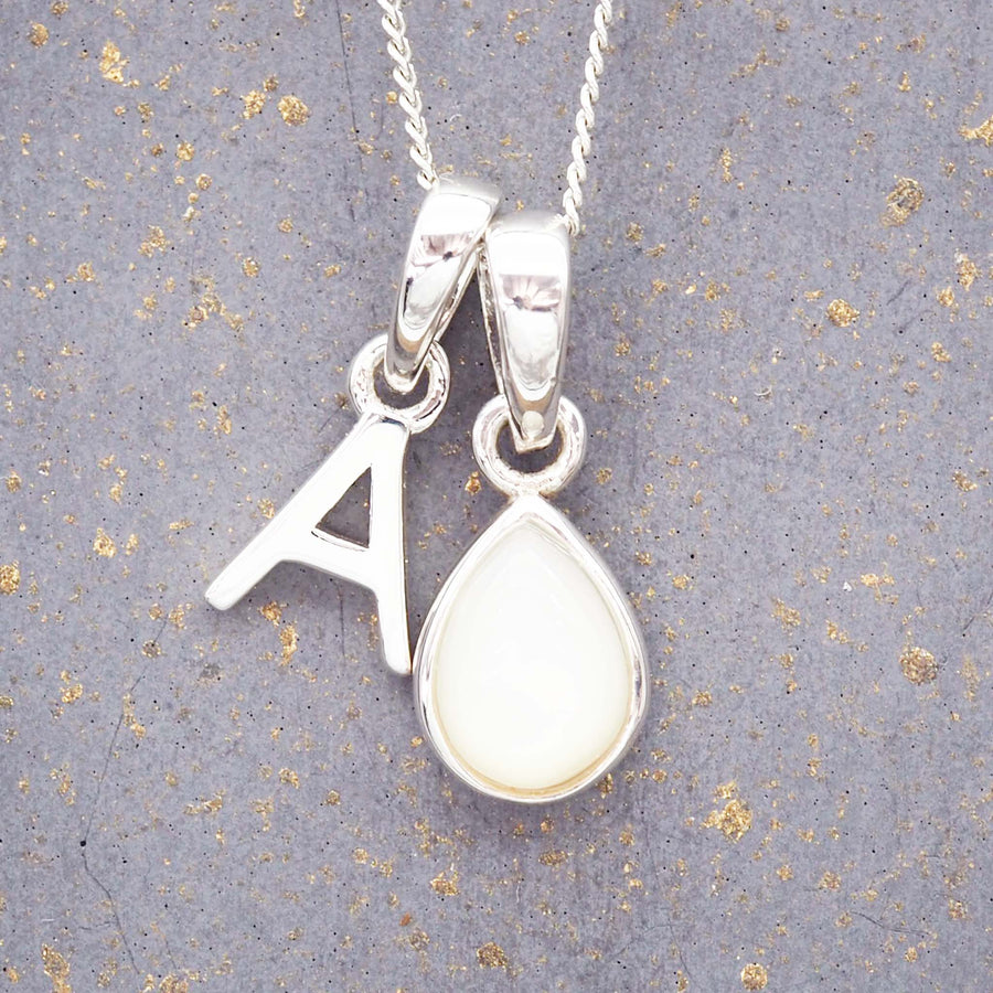 Silver Initial and June Pearl Birthstone Necklace