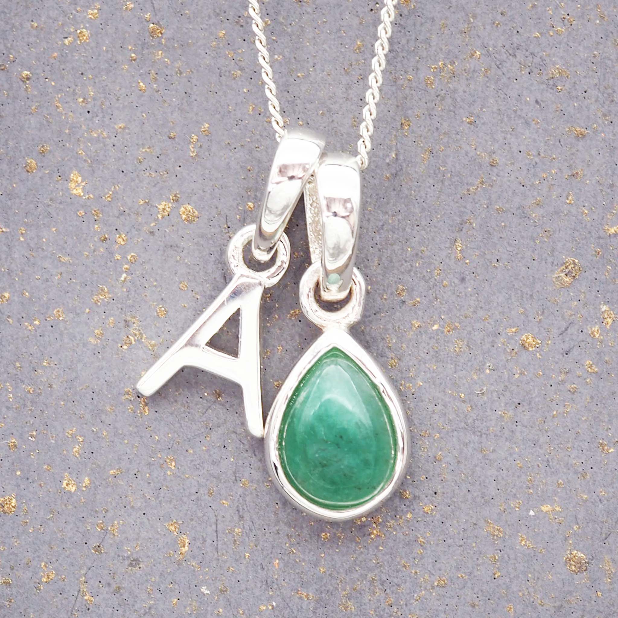 May birthstone and silver initial necklace - emerald jewellery by Australian jewellery brand indie and Harper