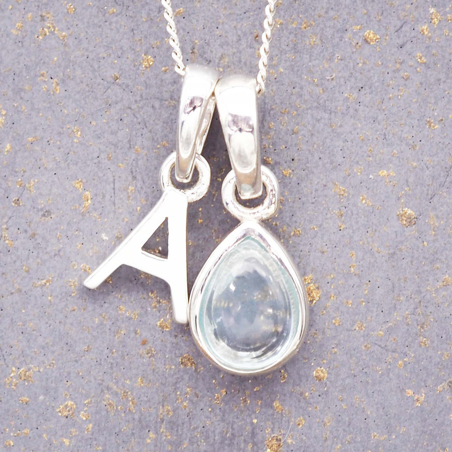 Silver Initial and November Topaz Birthstone Necklace