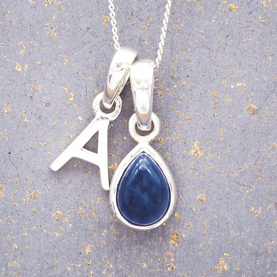 Silver Initial and September Sapphire Birthstone Necklace