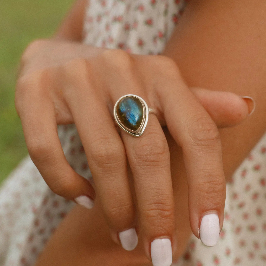 Rain Drop Labradorite Ring - womens labradorite jewellery by Australian jewellery brands indie and Harper 