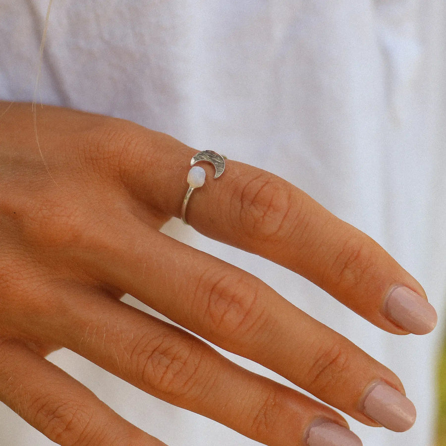 sterling silver raw opal ring being worn - raw opal jewellery by australian jewellery brands indie and Harper