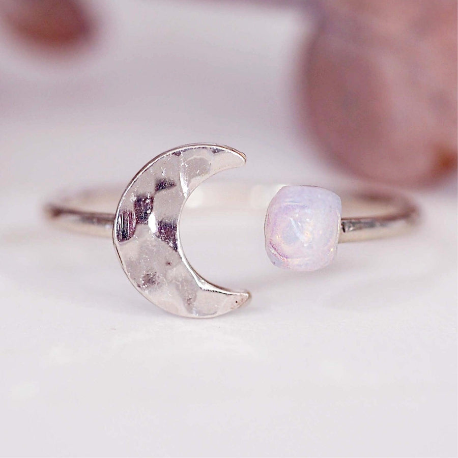 sterling silver moon and raw opal ring - raw opal jewellery by australian jewellery brands indie and Harper