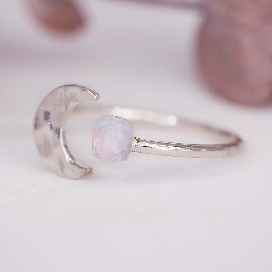 Silver Little moon and Raw Opal Ring - womens raw opal jewellery - australian jewellery brands indie and harper