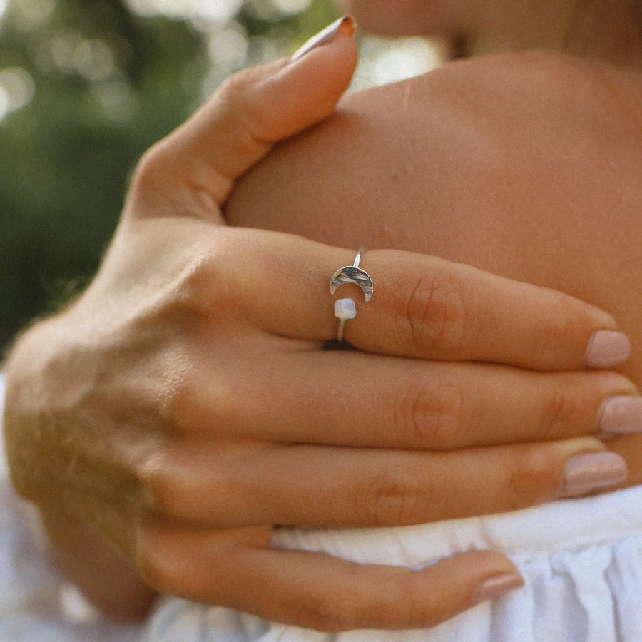 sterling silver raw opal ring being worn - raw opal jewellery by australian jewellery brands indie and Harper