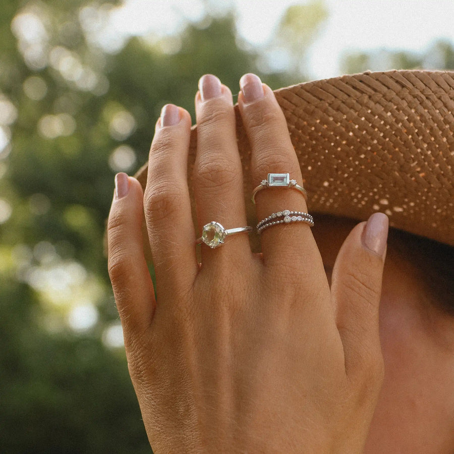 woman wearing three sterling silver rings - womens jewelry by australian jewellery brand indie and harper