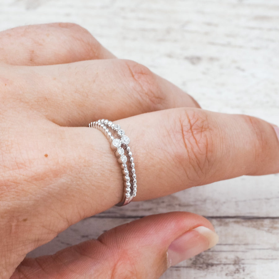 Finger wearing a Dainty Sterling silver ring - Sterling silver promise rings and Sterling silver jewellery by Australian jewellery brands online indie and harper 