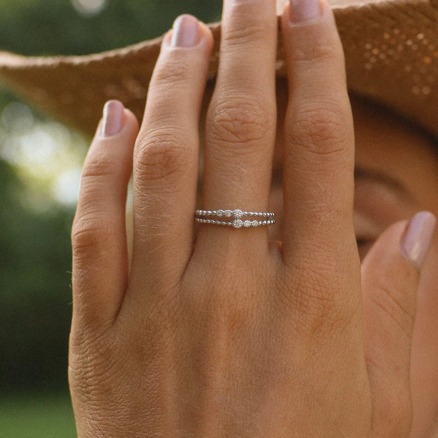 Woman wearing Dainty Sterling silver ring - Sterling silver promise rings and Sterling silver jewellery by Australian jewellery brands online indie and harper 