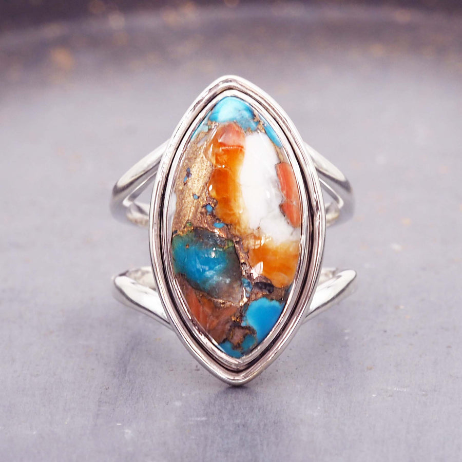 sterling silver spiny oyster turquoise ring - turquoise jewellery by Australian jewellery brands indie and harper