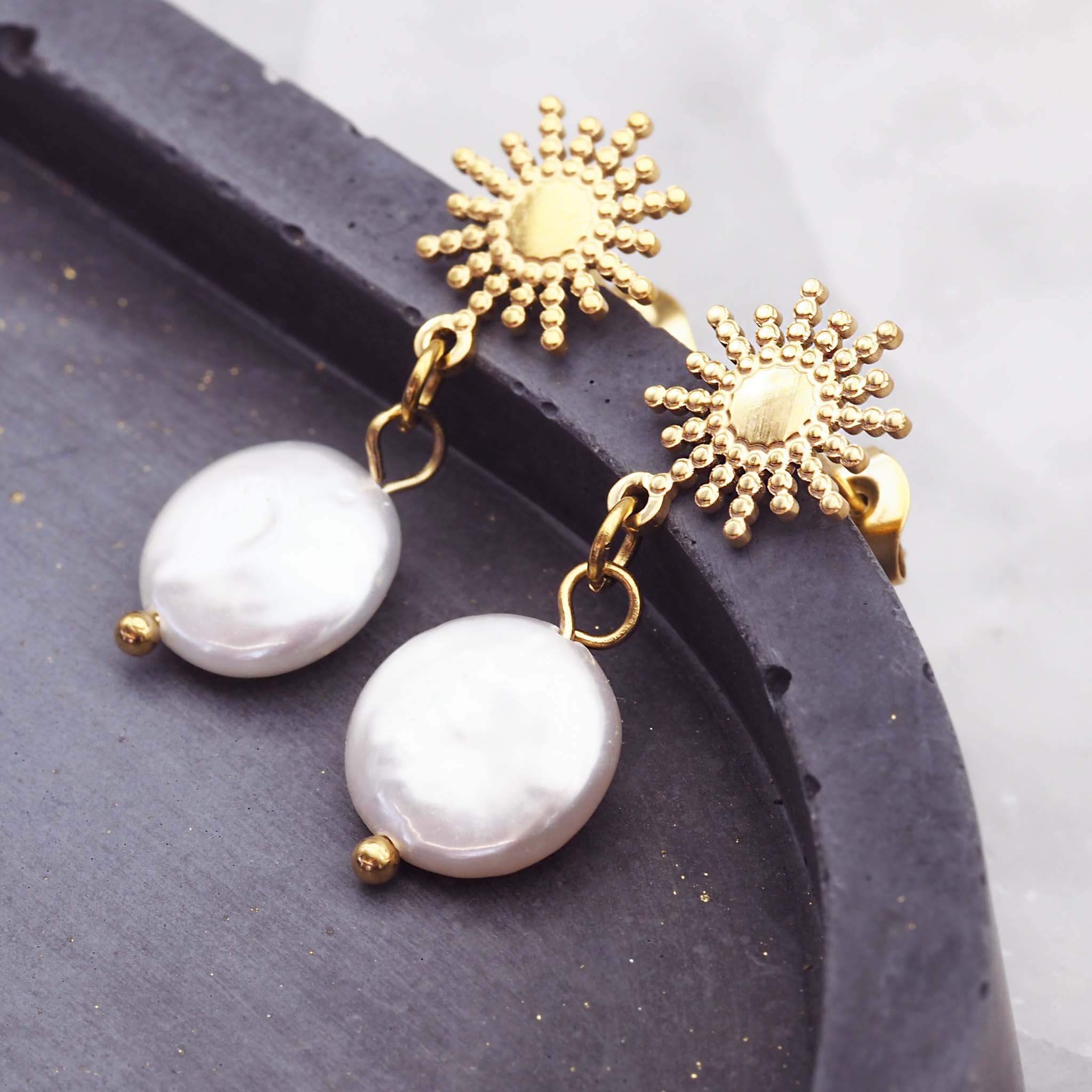 Gold freshwater pearl earrings - Pearl jewellery by Australian jewellery brands indie and harper