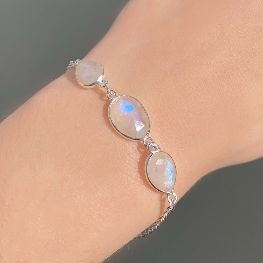 statement moonstone bracelet - rainbow moonstone bracelet for women made with sterling silver - women's jewellery by online jewellery brand indie and harper